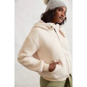 Anthropologie Porridge Sherpa Zip Hoodie Jacket Cream Womens Size M